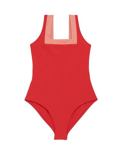 Matchesfashion.com Casa Raki - Marina Square-neck Two-tone Swimsuit - Womens - Red Multi