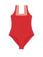 Matchesfashion.com Casa Raki - Marina Square-neck Two-tone Swimsuit - Womens - Red Multi