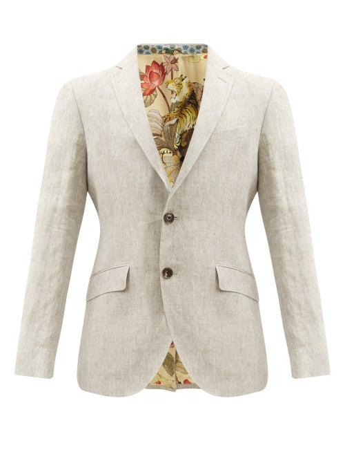 Matchesfashion.com Etro - Single-breasted Linen Fil--fil Suit Jacket - Mens - Beige