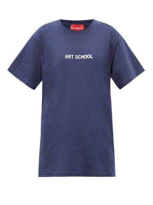 Matchesfashion.com Art School - Logo-print Cotton T-shirt - Womens - Navy White