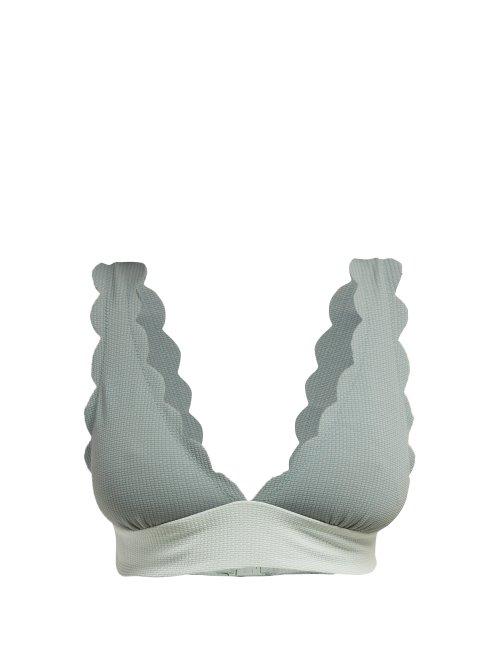 Matchesfashion.com Marysia - Santa Clara Scallop Edge Bikini Top - Womens - Blue Multi