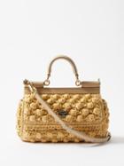 Dolce & Gabbana - Sicily Small Raffia And Leather Handbag - Womens - Beige