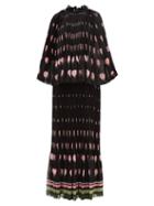 Matchesfashion.com Valentino - Rose-print Pliss Silk-chiffon Dress - Womens - Black Multi