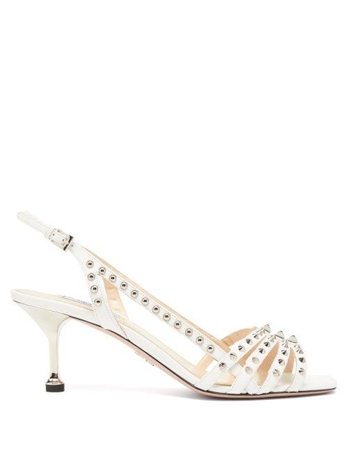 Matchesfashion.com Prada - Studded Leather Slingback Sandals - Womens - White