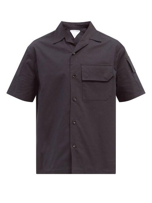 Mens Rtw Bottega Veneta - Sleeve-pocket Cotton-blend Canvas Shirt - Mens - Black