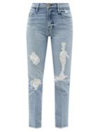 Matchesfashion.com Frame - Le High Distressed Cropped Straight-leg Jeans - Womens - Light Denim