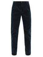 Matchesfashion.com Incotex - Pleated Cotton-blend Corduroy Tapered Trousers - Mens - Navy
