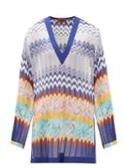 Matchesfashion.com Missoni - V-neck Zigzag Knitted Tunic Top - Womens - Blue Print