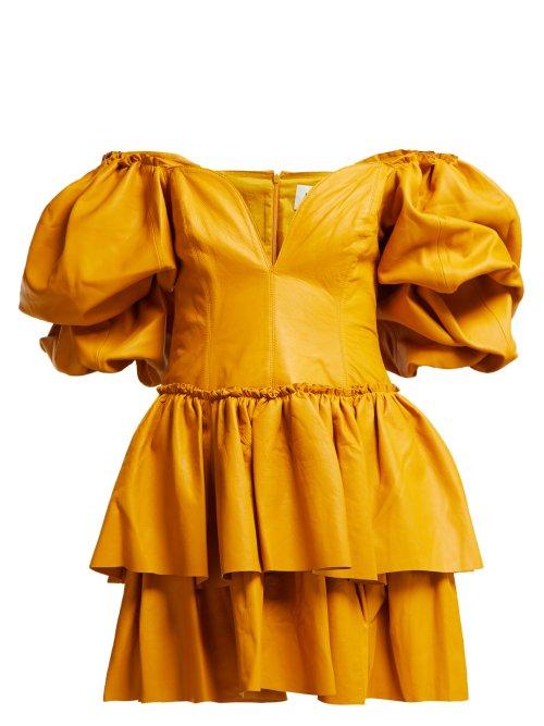 Matchesfashion.com Aje - Castellain Sweetheart Neck Leather Mini Dress - Womens - Dark Yellow
