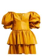 Matchesfashion.com Aje - Castellain Sweetheart Neck Leather Mini Dress - Womens - Dark Yellow