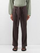 Commas - Belted-waist Linen-blend Trousers - Mens - Dark Brown