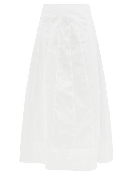 Staud - Wells High-rise Cotton-blend Poplin Skirt - Womens - White