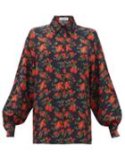 Matchesfashion.com Franoise - Floral Print Balloon Sleeve Silk Shirt - Womens - Navy Multi