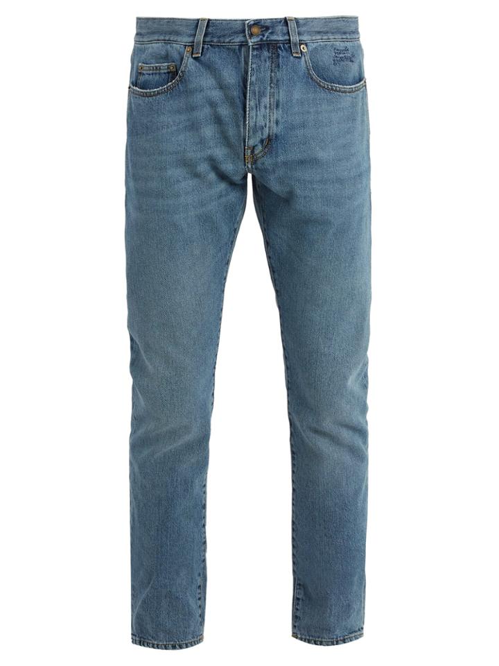 Saint Laurent Slim-leg Logo-embroidered Jeans