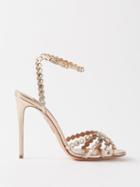 Aquazzura - Tequila 105 Crystal-embellished Leather Sandals - Womens - Gold