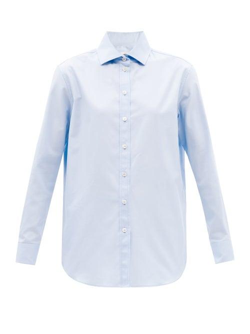 Saint Laurent - Point-collar Cotton-poplin Shirt - Womens - Light Blue