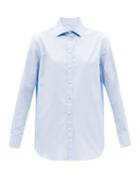 Saint Laurent - Point-collar Cotton-poplin Shirt - Womens - Light Blue