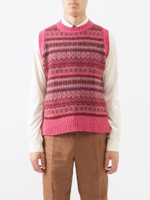 Molly Goddard - Lennon Fair Isle Wool Sweater Vest - Mens - Pink Multi