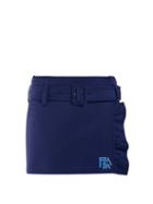 Matchesfashion.com Prada - Belted Ruffle Trimmed Mini Skirt - Womens - Blue