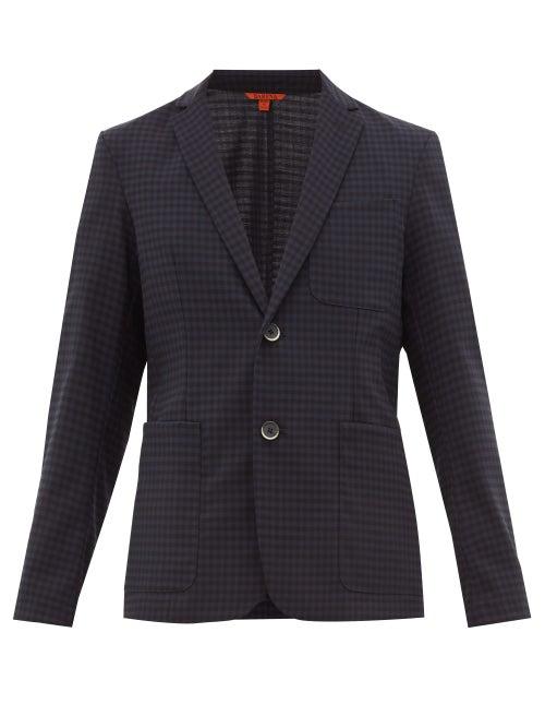 Matchesfashion.com Barena Venezia - Borgo Gingham Wool-blend Single-breasted Blazer - Mens - Navy