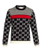 Gucci Gg-intarsia And Stripe Crew-neck Sweater