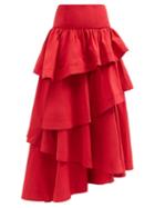 Aje - Cosmos Tiered Cotton-poplin Midi Skirt - Womens - Red