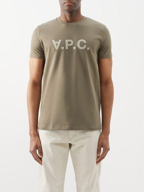A.p.c. - Vpc-flocked Logo Organic Cotton-jersey T-shirt - Mens - Khaki