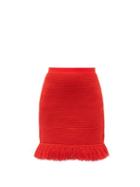 Matchesfashion.com Bottega Veneta - Fringed Knitted Cotton-blend Mesh Mini Skirt - Womens - Red