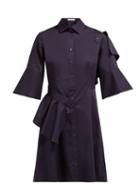 Matchesfashion.com Palmer//harding - Sash Ruffle Trimmed Cotton Blend Shirtdress - Womens - Navy
