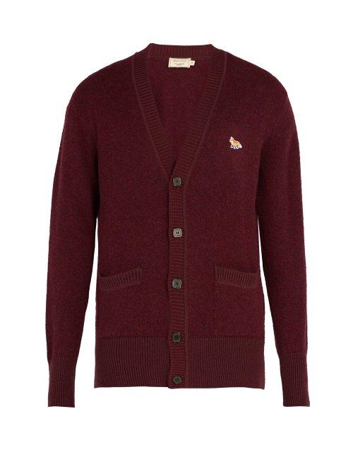 Matchesfashion.com Maison Kitsun - V Neck Wool Cardigan - Mens - Dark Red