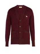 Matchesfashion.com Maison Kitsun - V Neck Wool Cardigan - Mens - Dark Red