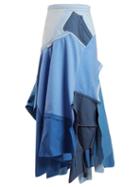Matchesfashion.com Loewe - Patchwork Asymmetrical Hem Skirt - Womens - Blue Multi