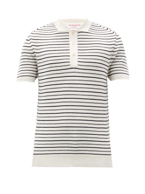 Matchesfashion.com Orlebar Brown - Rushton Valdez Striped Wool Polo Shirt - Mens - Cream Navy