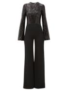 Matchesfashion.com Galvan - Modern Love Fluted-sleeve Sequinned-crepe Jumpsuit - Womens - Black