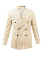 Giuliva Heritage Collection - Stefano Double-breasted Striped Wool Suit Jacket - Mens - Cream Multi