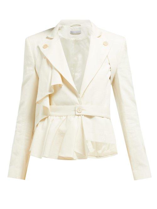 Matchesfashion.com Palmer//harding - Slash Ruffled Tie Waist Cotton Blend Blazer - Womens - Cream