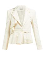 Matchesfashion.com Palmer//harding - Slash Ruffled Tie Waist Cotton Blend Blazer - Womens - Cream