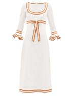 Matchesfashion.com Zimmermann - Super Eight Grosgrain-trim Linen Dress - Womens - Ivory
