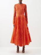 Giambattista Valli - Gathered Cotton-blend Macram Midi Dress - Womens - Orange