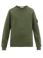 Matchesfashion.com Stone Island - Garment Dyed Compass Logo Patch Cotton Sweatshirt - Mens - Dark Green