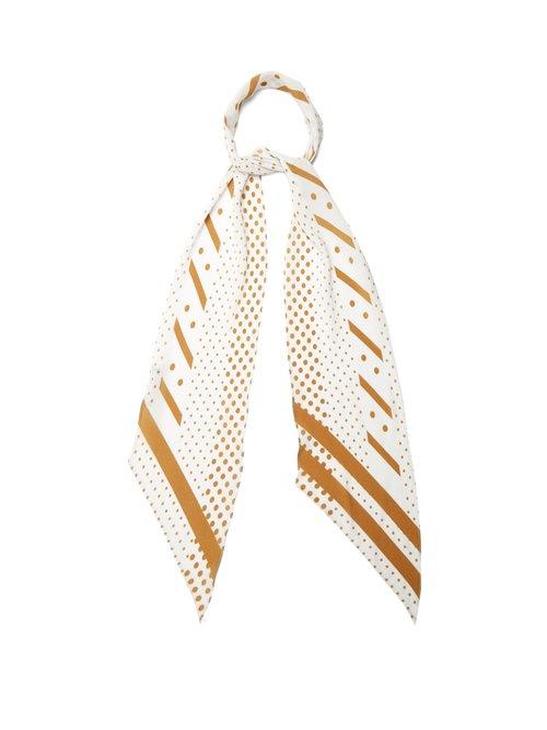 Matchesfashion.com Rockins - Polka Print Classic Skinny Silk Scarf - Womens - White Gold