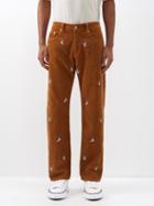 Icecream - Embroidered Cotton-corduroy Trousers - Mens - Brown