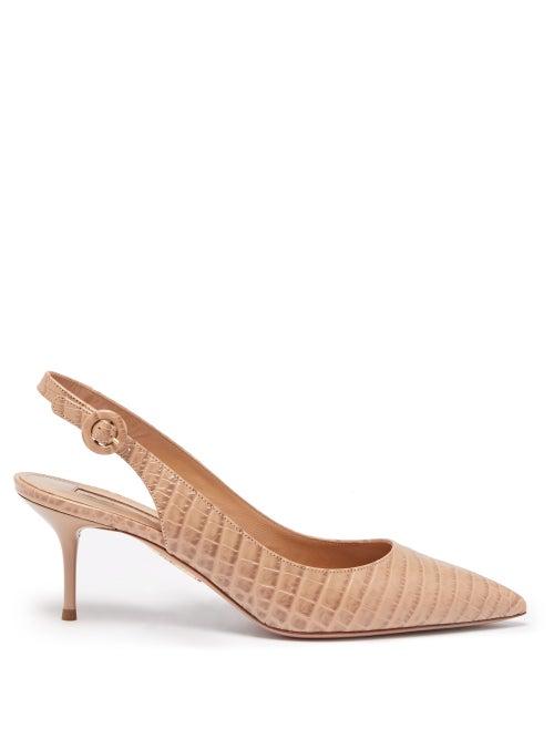 Matchesfashion.com Aquazzura - Pure 60 Crocodile Effect Leather Pumps - Womens - Nude