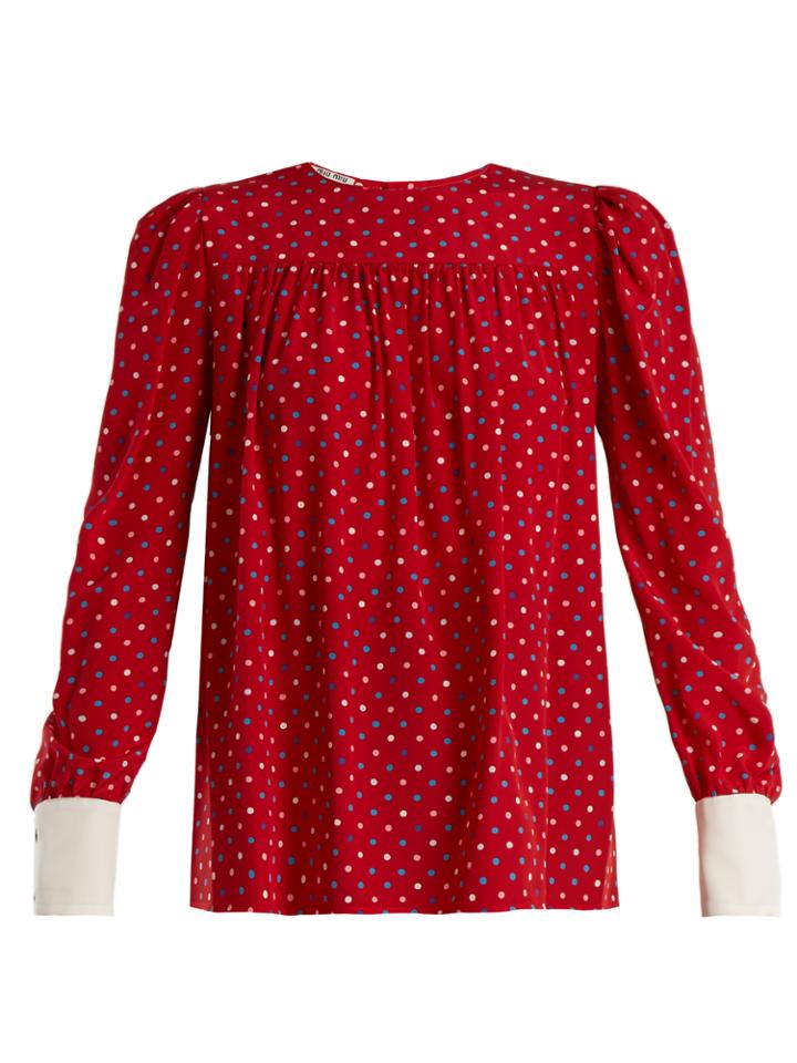 Miu Miu Polka-dot Print Silk Crepe De Chine Blouse