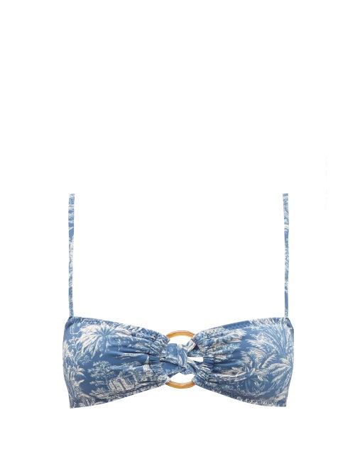 Matchesfashion.com Belize - Hailey Scenic Print Bandeau Bikini Top - Womens - Blue Print