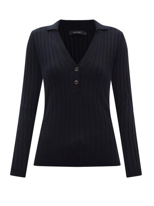 Lisa Yang - Faya Ribbed Cashmere Polo Top - Womens - Black