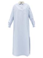 Gucci - Crystal-collar Striped Cotton Shirt Dress - Womens - Light Blue
