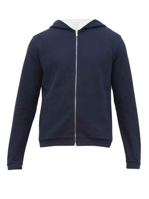 Matchesfashion.com Hamilton And Hare - Waffle Knit Terry Lined Cotton Hooded Sweatshirt - Mens - Navy