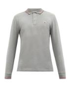 Moncler - Logo-appliqu Long-sleeved Cotton Polo Shirt - Mens - Grey