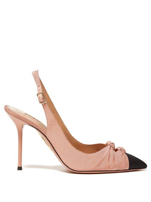Matchesfashion.com Aquazzura - Mondaine 95 Knotted Slingback Faille Pumps - Womens - Pink